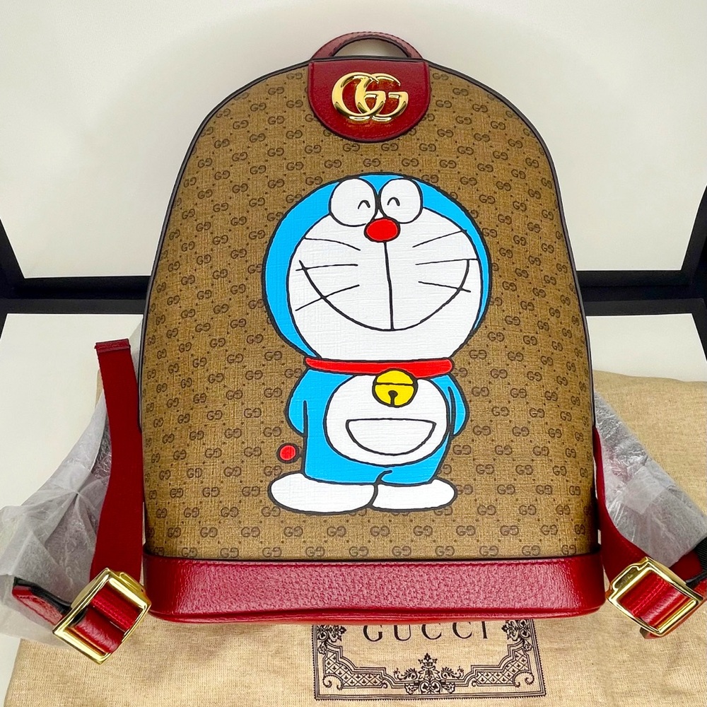 GUCCI X DORAEMON Logo GG Supreme Monogram Ophidia Small Backpack Bag $3650 NWT